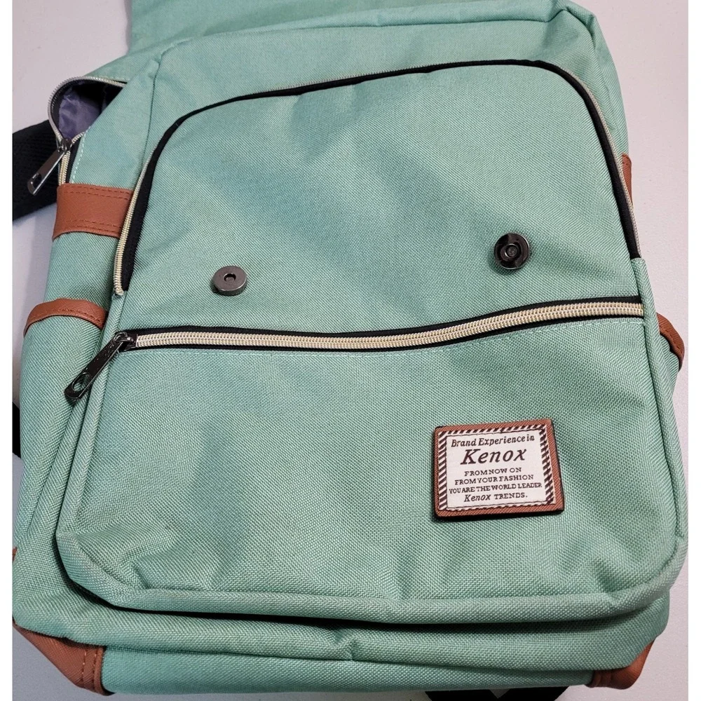 Kenox Backpack Unisex Mint Green Canvas Vintage Rucksack Laptop Bag Good